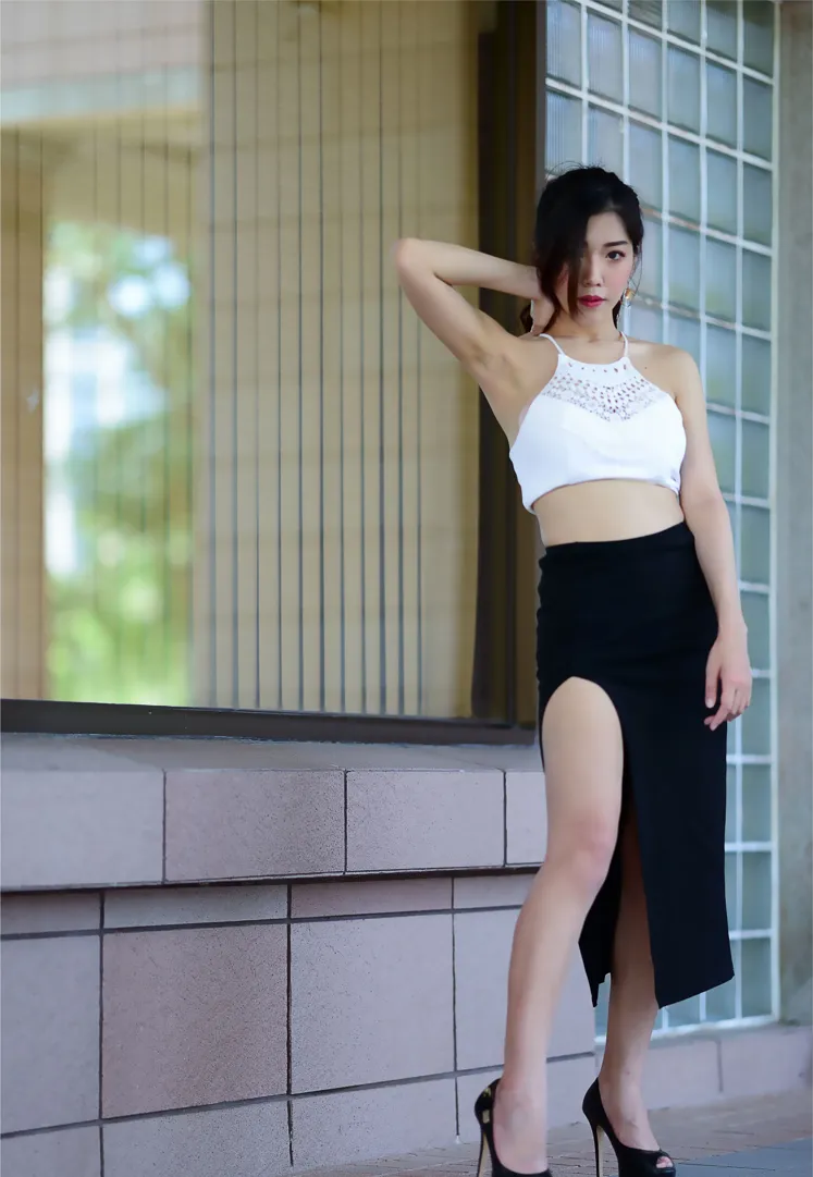 [Mzsock] NO.162 Sasha belly-baring high-cut long skirt with high heels and beautiful legs street photography#[105P]-85